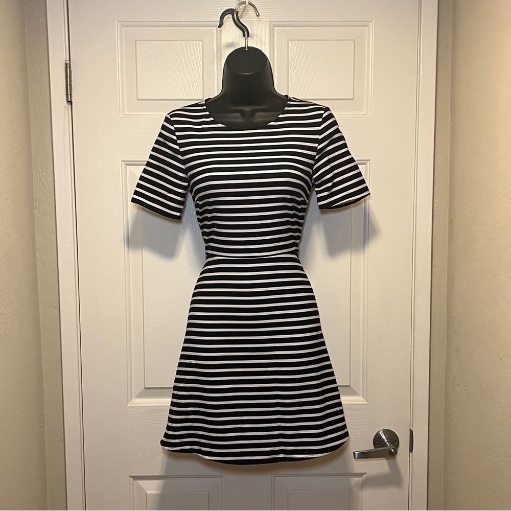 Stripe Dress Black and White Wednesday Vibes Feminine Edgy Skater Divided US6